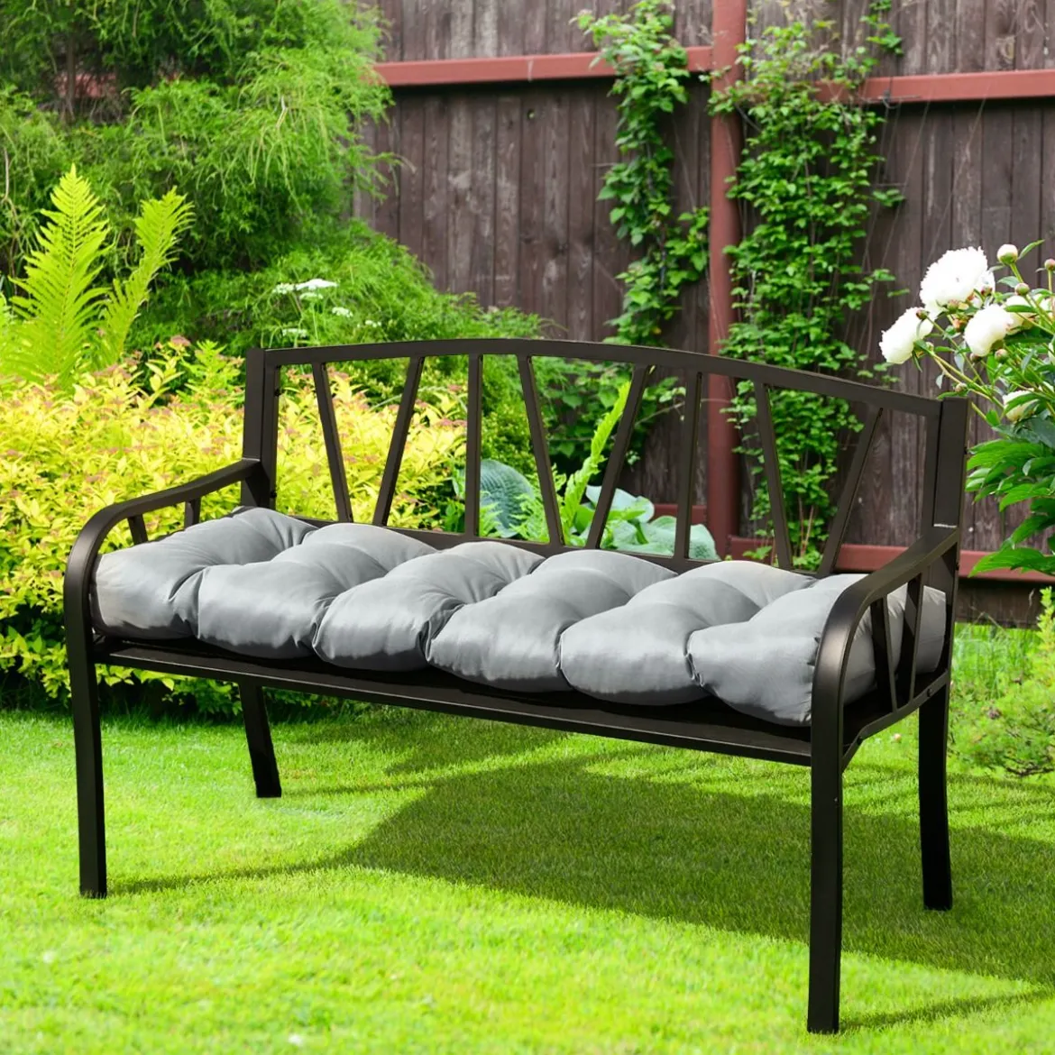 Bankauflage für Gartenbank 132 x 49 x 15 cm Sitzkissen aus PP-Baumwolle Grau