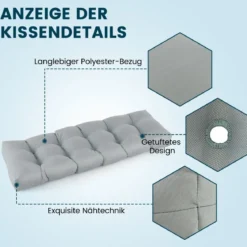 Bankauflage für Gartenbank 132 x 49 x 15 cm Sitzkissen aus PP-Baumwolle Grau