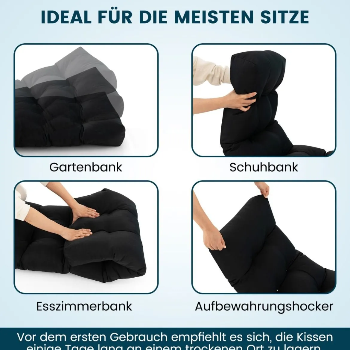 Bankauflage für Gartenbank 132 x 49 x 15 cm Sitzkissen aus PP-Baumwolle Schwarz