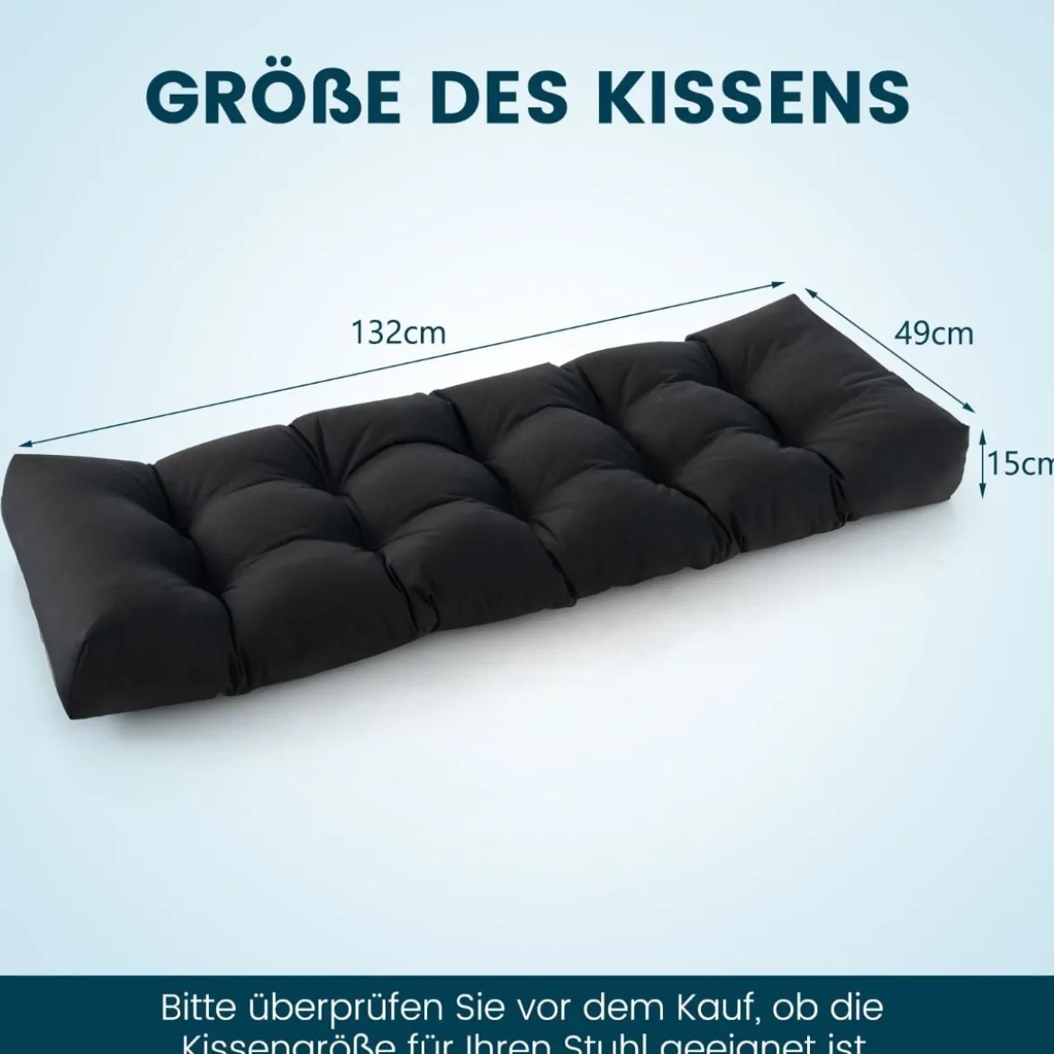 Bankauflage für Gartenbank 132 x 49 x 15 cm Sitzkissen aus PP-Baumwolle Schwarz