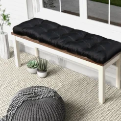 Bankauflage für Gartenbank 132 x 49 x 15 cm Sitzkissen aus PP-Baumwolle Schwarz