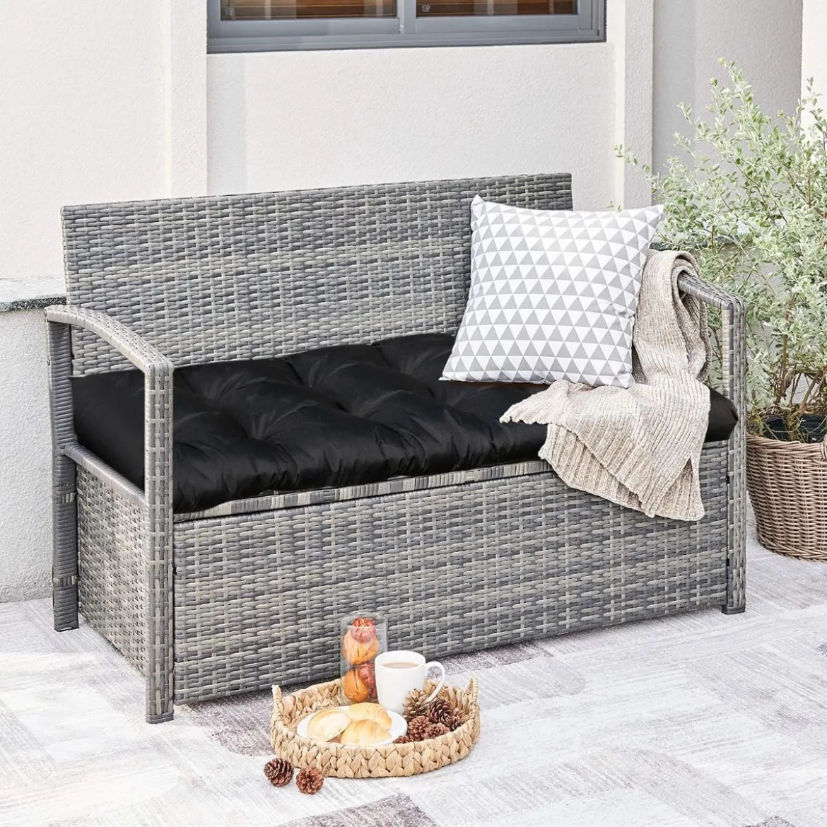 Bankauflage für Gartenbank 132 x 49 x 15 cm Sitzkissen aus PP-Baumwolle Schwarz