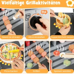 Barbecue Kindergrill mit Grillbesteck & Spiel-Lebensmitteln & Klappdeckeln Grillspielzeug