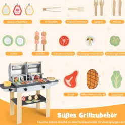 Barbecue Kindergrill mit Grillbesteck & Spiel-Lebensmitteln & Klappdeckeln Grillspielzeug