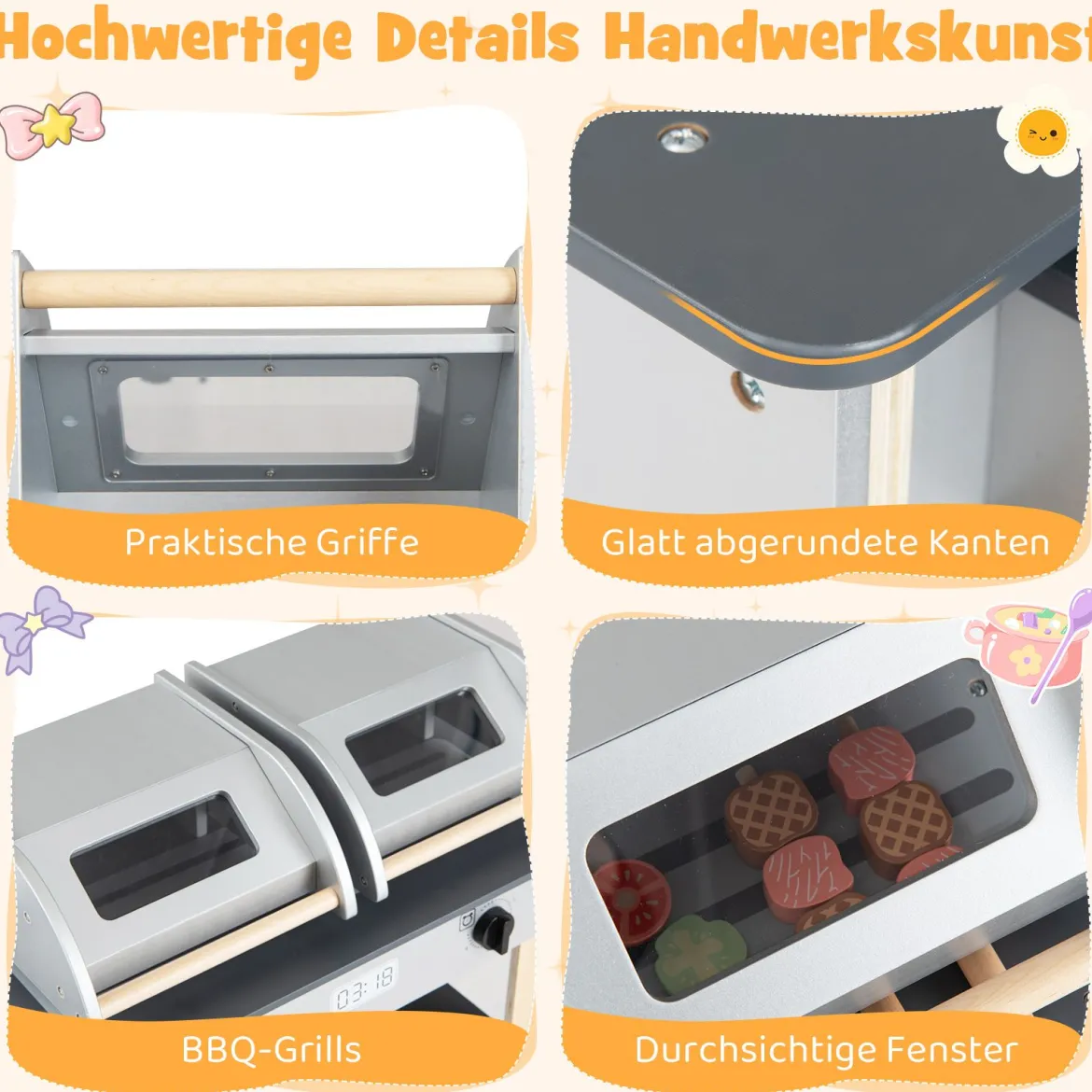 Barbecue Kindergrill mit Grillbesteck & Spiel-Lebensmitteln & Klappdeckeln Grillspielzeug