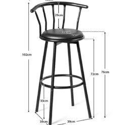 2 Barhocker 360° Drehbarer aus Stahlrohren & Dicken Schaumstoffkissen Schwarz