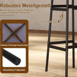 Barhocker 2er Set Runder Barstuhl aus Leinen mit Fußstütze Küchenstuhl mit Metallrahmen Grau