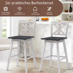 Barhocker 2er Set Vintage Barstühle mit um 360° drehbarem Sitz & rutschfesten Untersetzern 73,5 cm Weiß