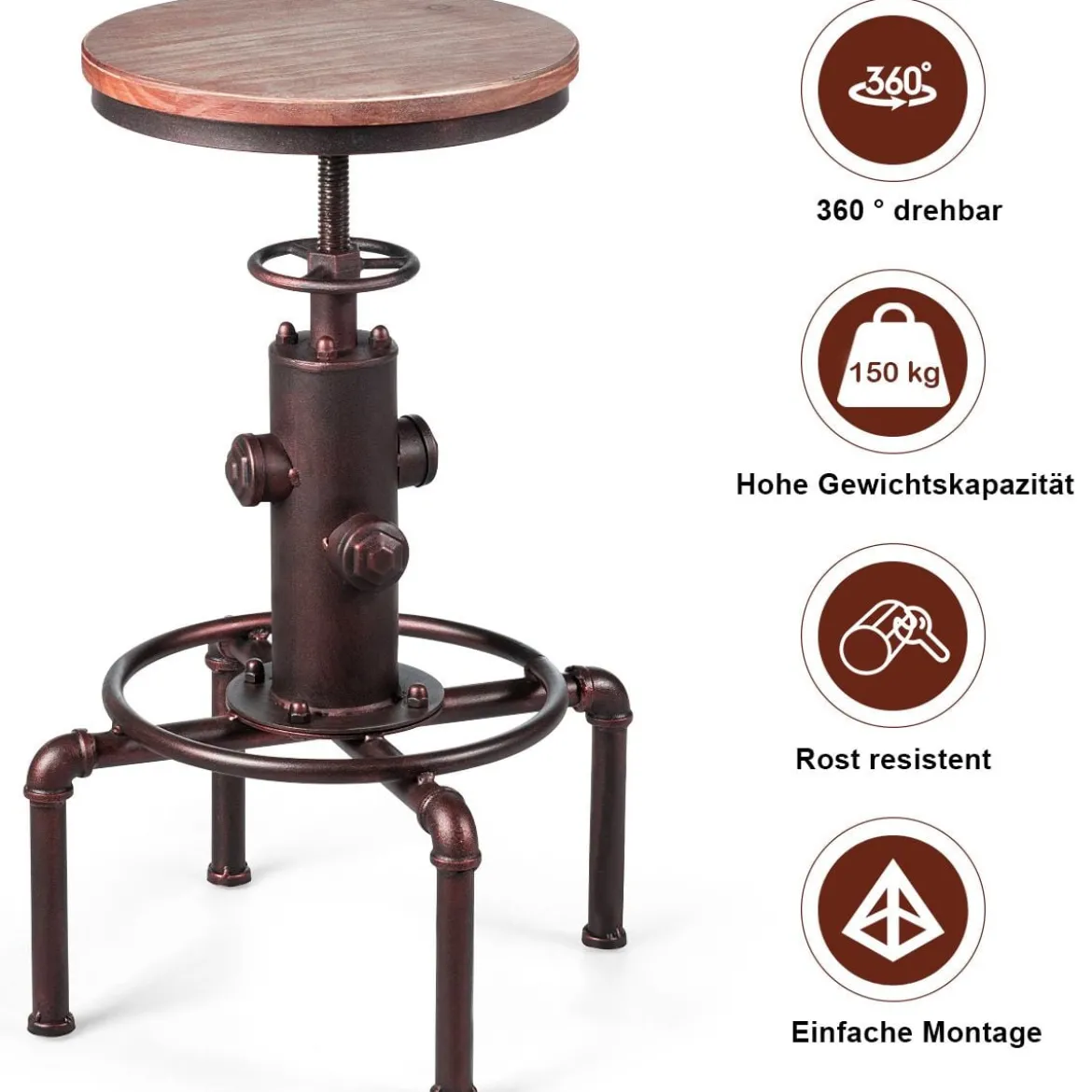 Barhocker höhenverstellbar Barhocker höhenverstellbar Bistrohocker 44 x 44 x 59,5 - 75 cm Natur + Bronze