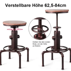 Barhocker höhenverstellbar Barhocker höhenverstellbar Bistrohocker 44 x 44 x 59,5 - 75 cm Natur + Bronze