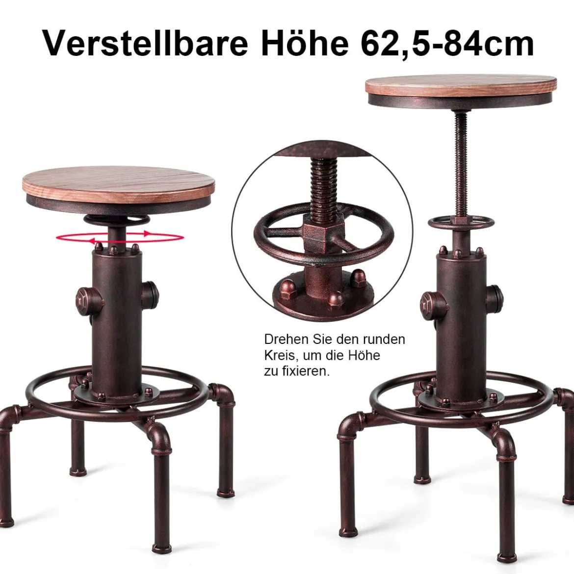 Barhocker höhenverstellbar Barhocker höhenverstellbar Bistrohocker 44 x 44 x 59,5 - 75 cm Natur + Bronze