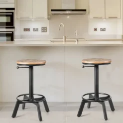 Barhocker höhenverstellbar Barstuhl aus Holz und Metall Tresenhocker mit Fußstütze Bistrohocker