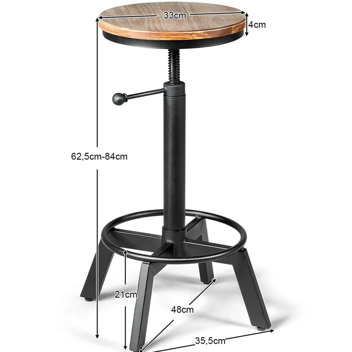 Barhocker höhenverstellbar Barstuhl aus Holz und Metall Tresenhocker mit Fußstütze Bistrohocker