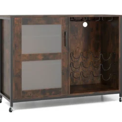 Barschrank mit LED-Beleuchtung & Fernbedienung Weinschrank mit verstellbaren Regalen Rustikal Braun