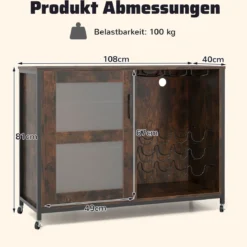Barschrank mit LED-Beleuchtung & Fernbedienung Weinschrank mit verstellbaren Regalen Rustikal Braun