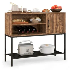Barschrank mit Weinregalen und Ablageflächen Konsolentisch aus Holz mit Metallrahmen für Esszimmer 100 x 35 x 83 cm