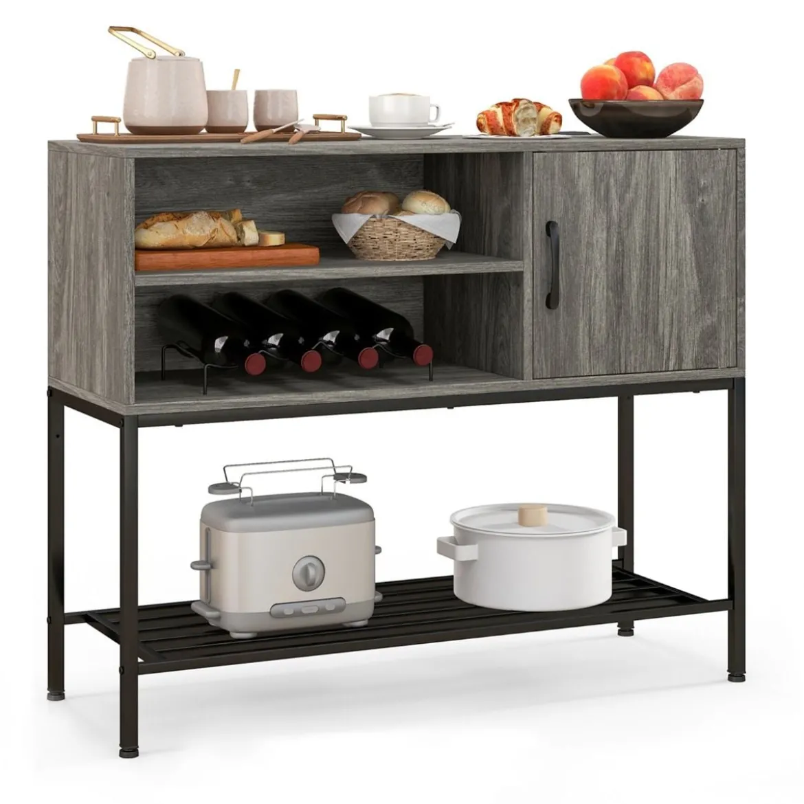Barschrank mit Weinregalen und Ablageflächen Konsolentisch aus Holz mit Metallrahmen für Esszimmer 100 x 35 x 83 cm