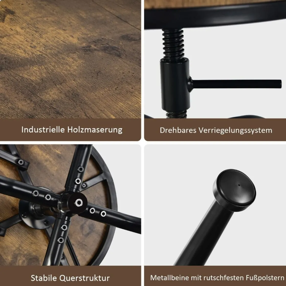 Barstuhl Industriell 2er Set Barhocker Drehbar und Höhenverstellbar Braun