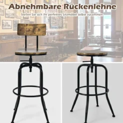 Barstuhl Industriell 2er Set Barhocker Drehbar und Höhenverstellbar Braun