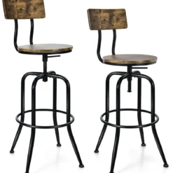 Barstuhl Industriell 2er Set Barhocker Drehbar und Höhenverstellbar Braun
