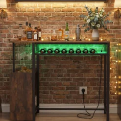 Bartisch Esstisch Mit RGB Beleuchtung Flaschenregal Glashalter Steckdosen USB C Anschluss