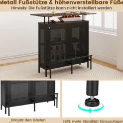 Bartisch Küche Küchentheke mit Stauraum und Fußstütze Theke Bar mit Metallrahmen 120 x 50 x 106,5 cm Braun Rechteckig