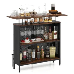 Bartisch Küche Küchentheke mit Stauraum und Fußstütze Theke Bar mit Metallrahmen 120 x 50 x 106,5 cm Braun Rechteckig