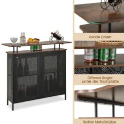 Bartisch Küche Küchentheke mit Stauraum und Fußstütze Theke Bar mit Metallrahmen 120 x 50 x 106,5 cm Braun Rechteckig