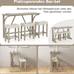 Bartisch mit Barhocker Set Bartisch Set mit 2 Steckdosen & 2 USB-Anschlüssen für 2-3 Personen