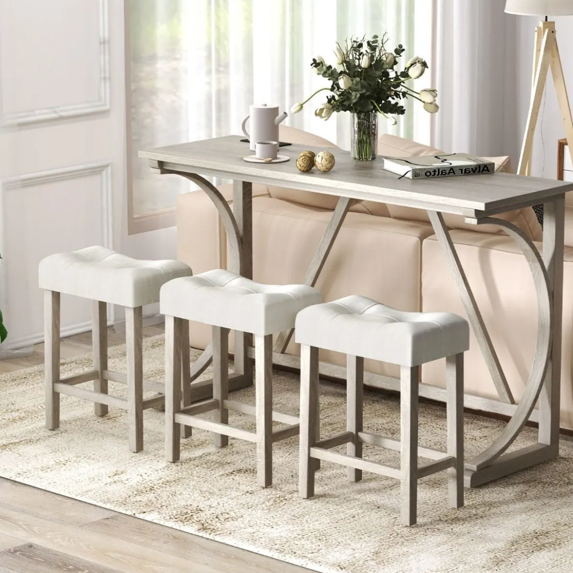 Bartisch mit Barhocker Set Bartisch Set mit 2 Steckdosen & 2 USB-Anschlüssen für 2-3 Personen