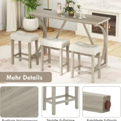 Bartisch mit Barhocker Set Bartisch Set mit 2 Steckdosen & 2 USB-Anschlüssen für 2-3 Personen