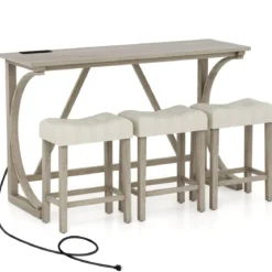 Bartisch mit Barhocker Set Bartisch Set mit 2 Steckdosen & 2 USB-Anschlüssen für 2-3 Personen