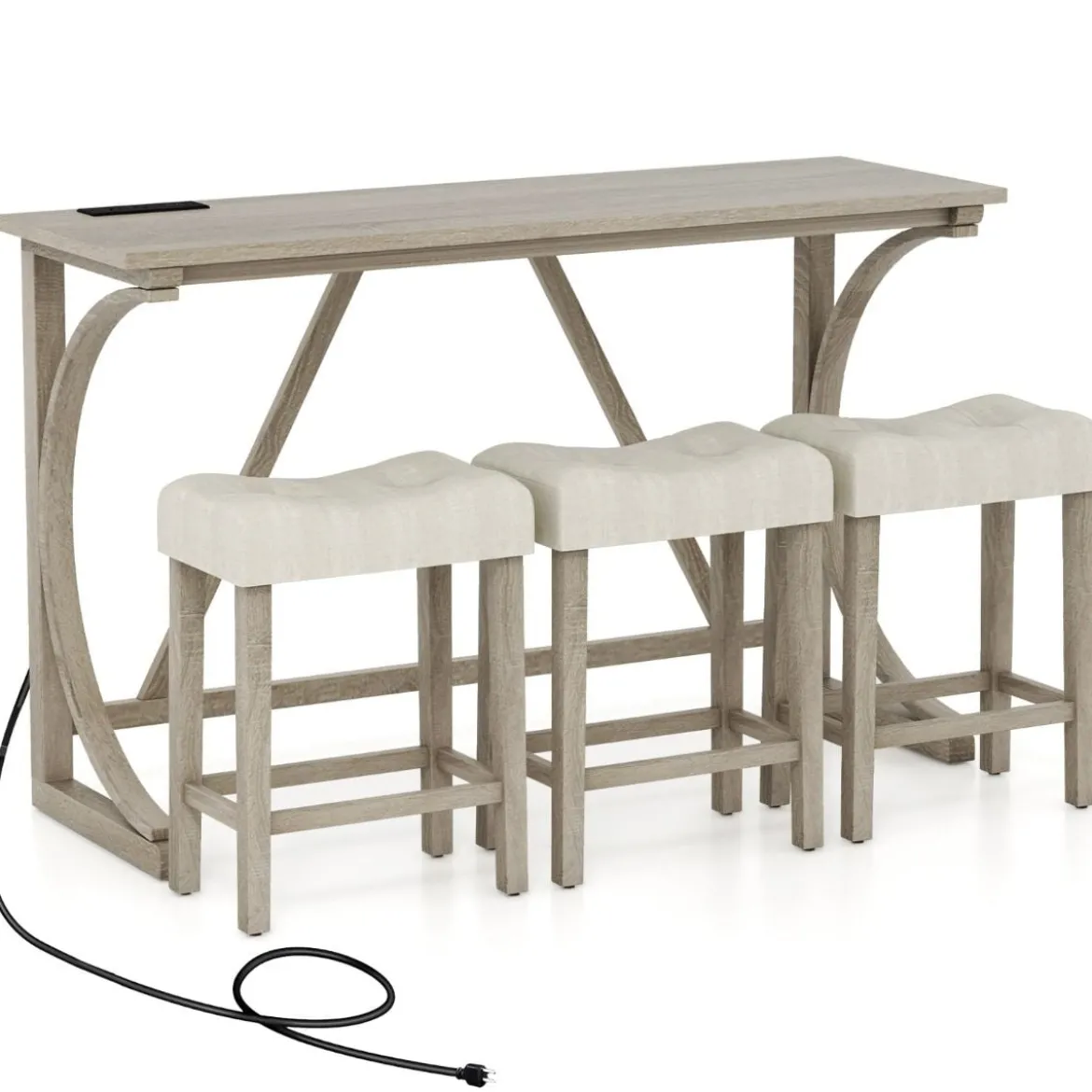 Bartisch mit Barhocker Set Bartisch Set mit 2 Steckdosen & 2 USB-Anschlüssen für 2-3 Personen