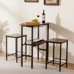 Bartisch mit Barhocker Set 2 Personen Bartisch Set mit Halterungen für Weingläser und Flaschen Vintage