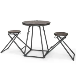 Bartisch mit Barhocker Set 2 Personen Bartisch Set klappbar 206,5 x 77,5 x 90 cm Rustikalbraun