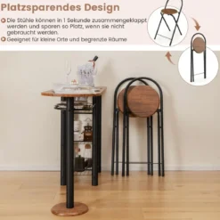 Bartisch mit 2 Klappbaren Barhockern & Regalen 2 Personen Küchentheke mit Regalen Braun