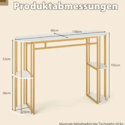Bartisch mit Stauraum Stehtisch in Marmor-Optik Moderne Küchentheke mit 4 Halbrunde Regale Weiß