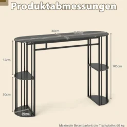Bartisch mit Stauraum Stehtisch in Marmor-Optik Moderne Küchentheke mit 4 Halbrunde Regale Schwarz