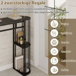 Bartisch mit Stauraum Stehtisch in Marmor-Optik Moderne Küchentheke mit 4 Halbrunde Regale Schwarz