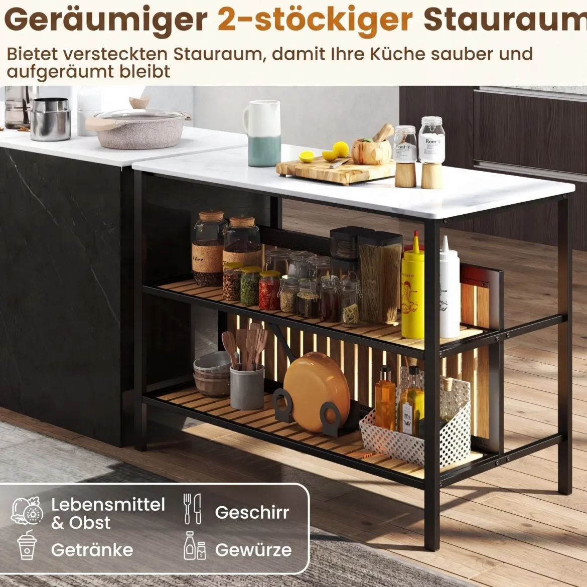 Bartisch Set 3-teilige Essgruppe in Edler Marmoroptik Stehtisch mit 2 Barhockern