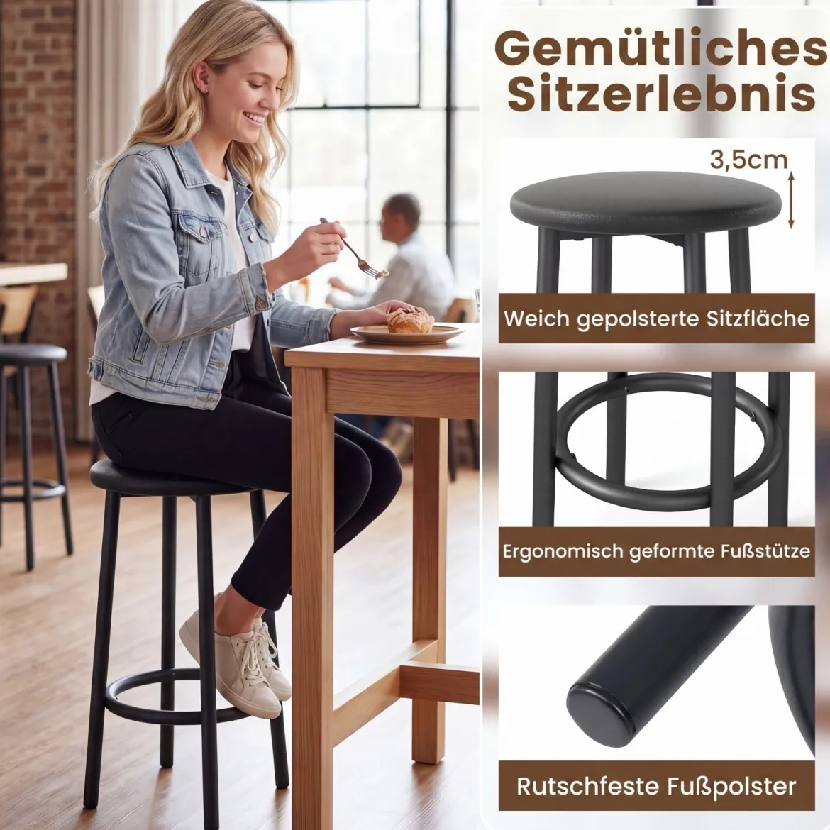 Bartisch Set 3-teilige Essgruppe in Edler Marmoroptik Stehtisch mit 2 Barhockern