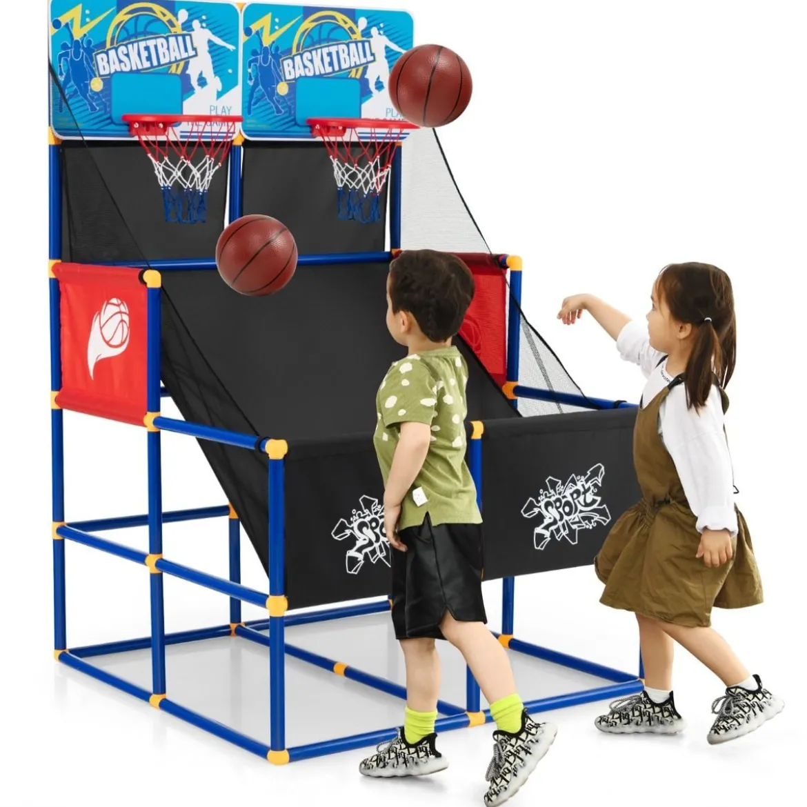 Basketball-Arcade-Spiel für Kinder Basketballständer mit 2 Körben 90 x 90 x 140 cm