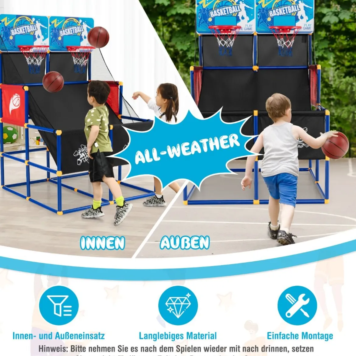 Basketball-Arcade-Spiel für Kinder Basketballständer mit 2 Körben 90 x 90 x 140 cm