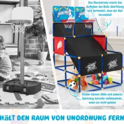 Basketball-Arcade-Spiel für Kinder Basketballständer mit 2 Körben 90 x 90 x 140 cm