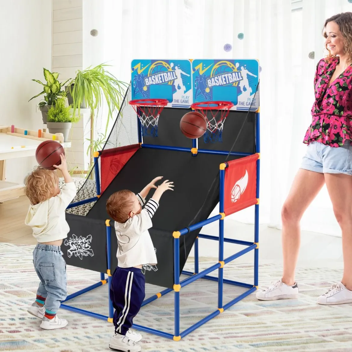 Basketball-Arcade-Spiel für Kinder Basketballständer mit 2 Körben 90 x 90 x 140 cm