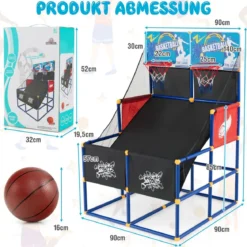 Basketball-Arcade-Spiel für Kinder Basketballständer mit 2 Körben 90 x 90 x 140 cm