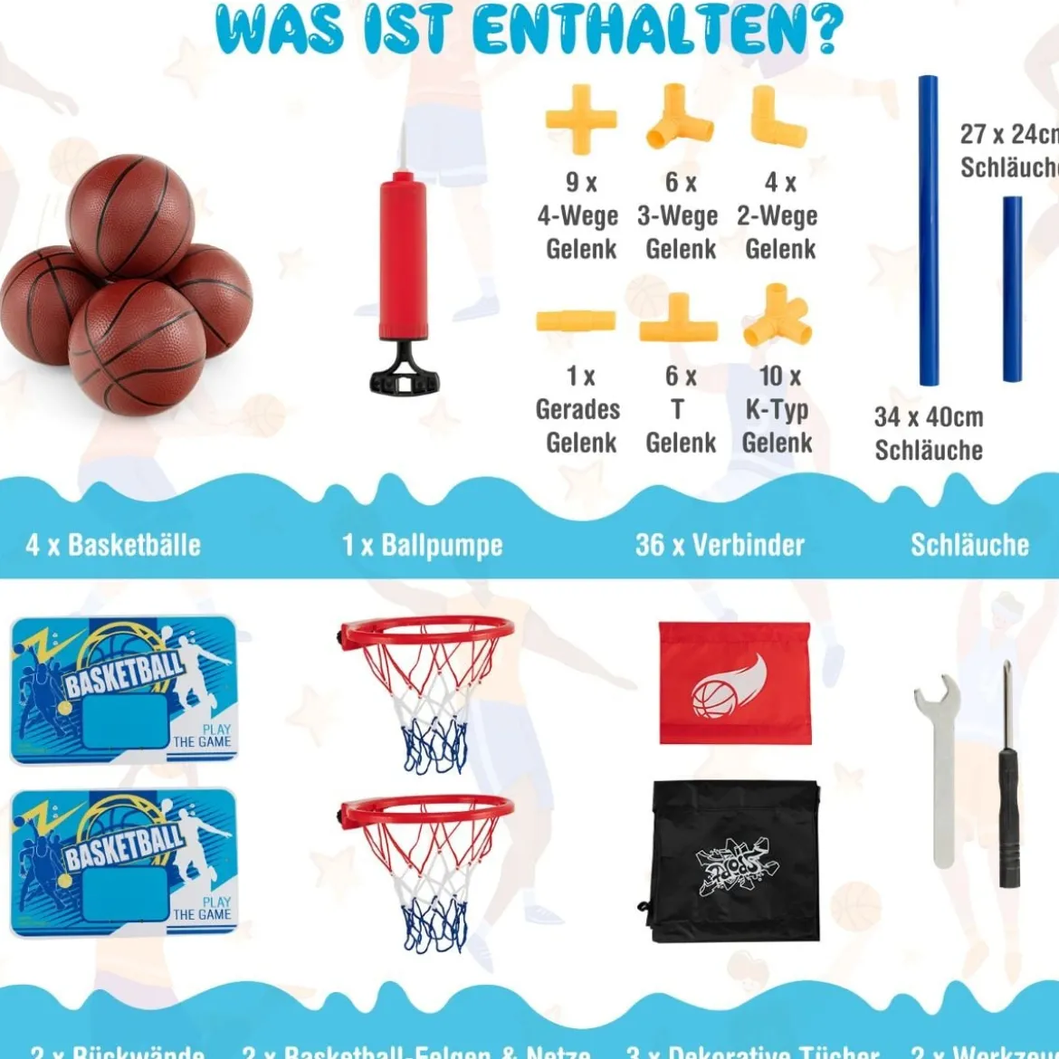 Basketball-Arcade-Spiel für Kinder Basketballständer mit 2 Körben 90 x 90 x 140 cm
