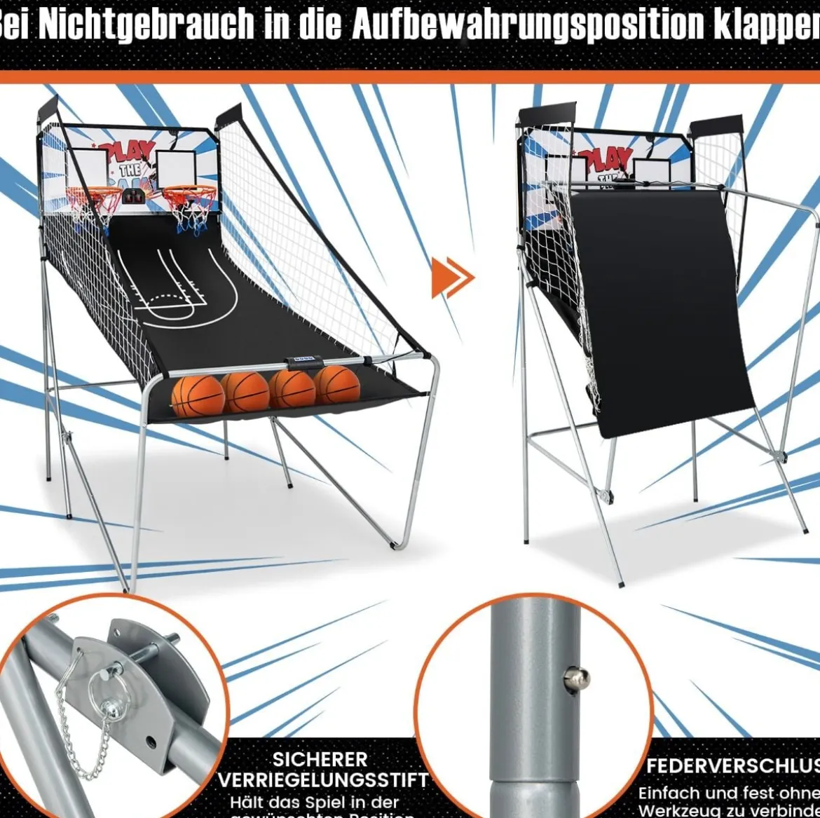 Basketballautomat Klappbares Basketball-Arcade-Spiel mit 2 Körben Weiß