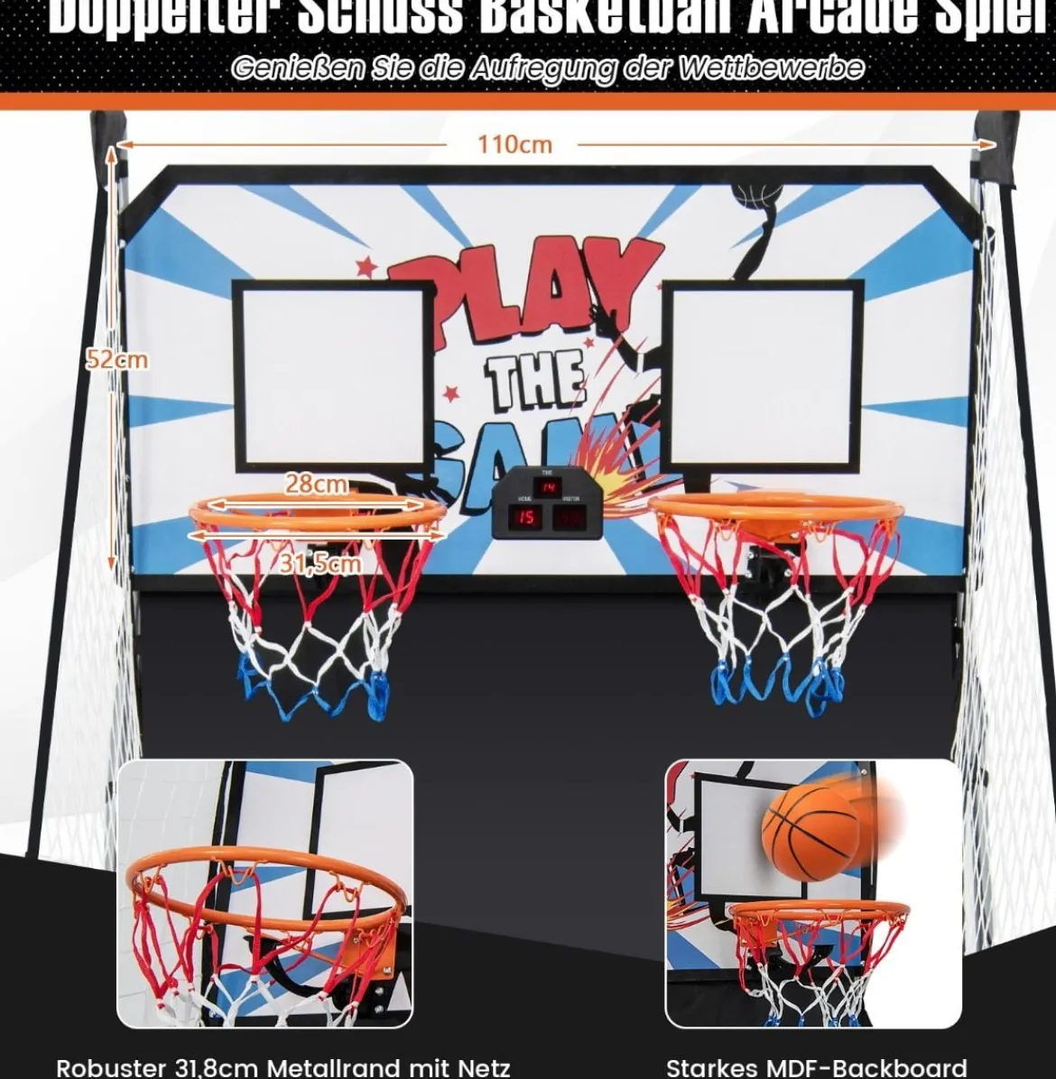Basketballautomat Klappbares Basketball-Arcade-Spiel mit 2 Körben Weiß