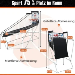 Basketballautomat Klappbares Basketball-Arcade-Spiel mit 2 Körben Weiß